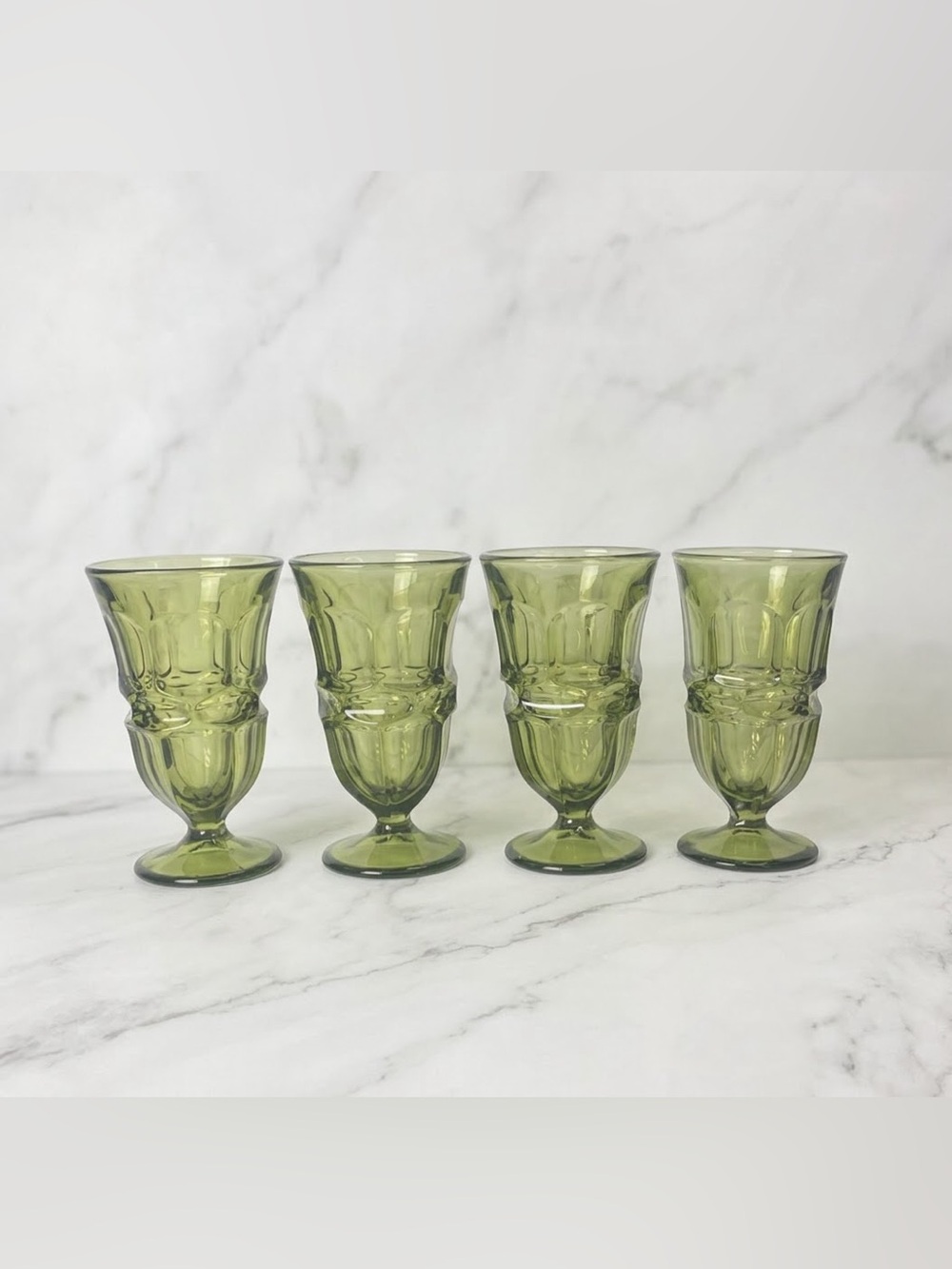 VTG Fostoria ~ Argus Green ~ Ice Tea Goblet 6 5/8" Henry Ford Museum ~ Set Of 4